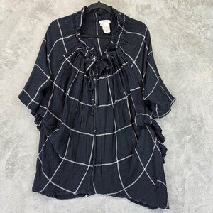 Nara Camice Blouse Womens L Black White Windowpane Plaid Italy Tunic Top